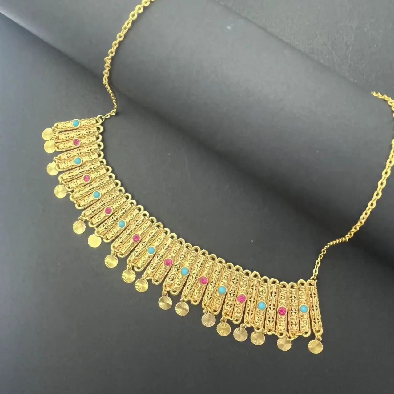 Vintage Real Gold Plated Necklace For Women Indian Kundan New Chunky Pendant Choker Decoration Man Chain Jewelry 2024 Trend