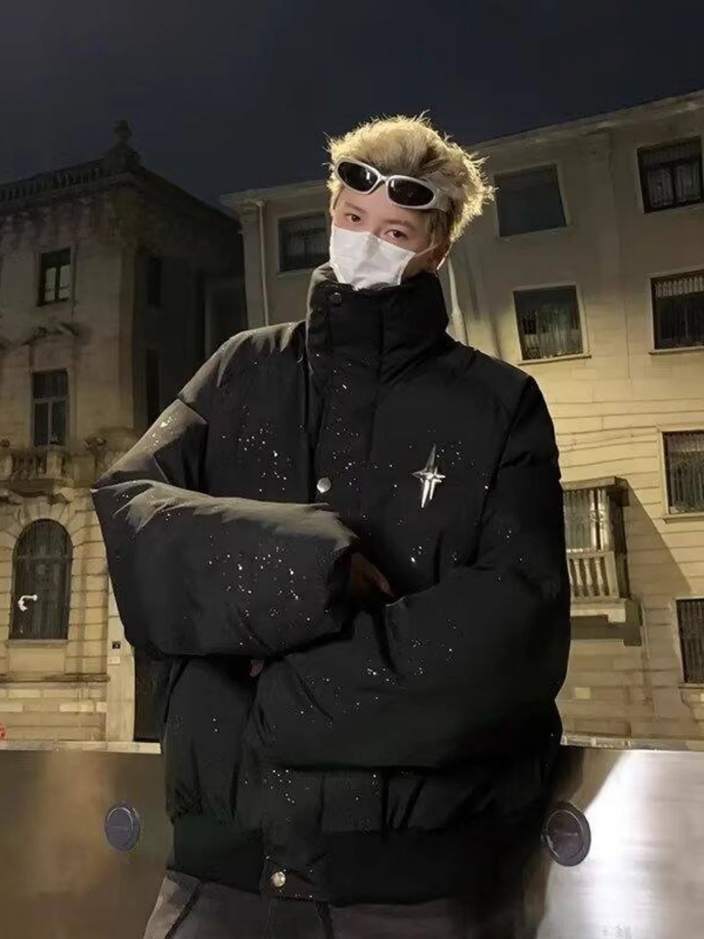 

American High Street Men's ort Thiened Cotton Jaet Stand Collar Winter Coat Sli Casual Loose Fit Polyester Fiber