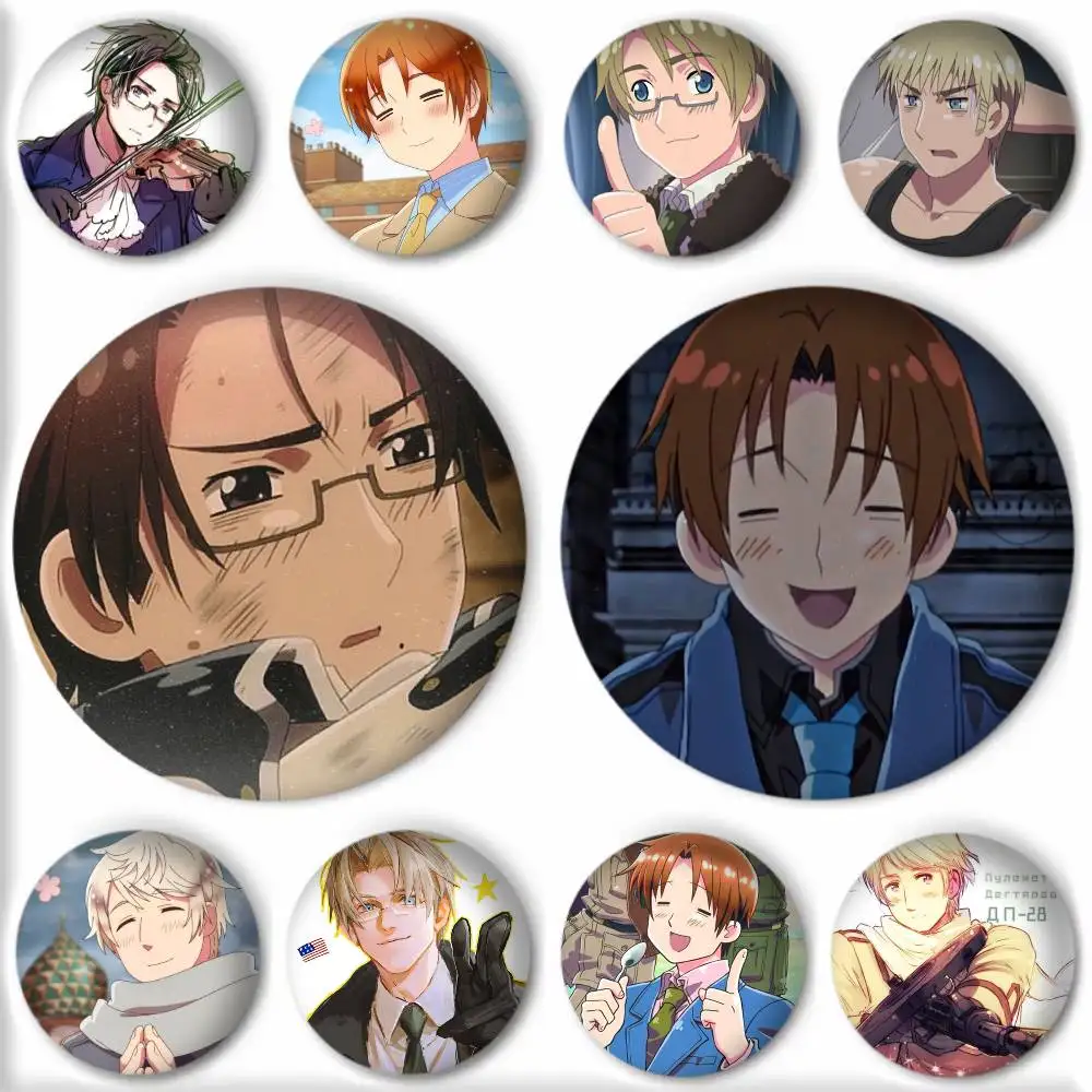 Broches de estilo de dibujos animados de Anime Hetalia Axis Powers, decoración para mochila, pines redondos de esmalte para accesorios
