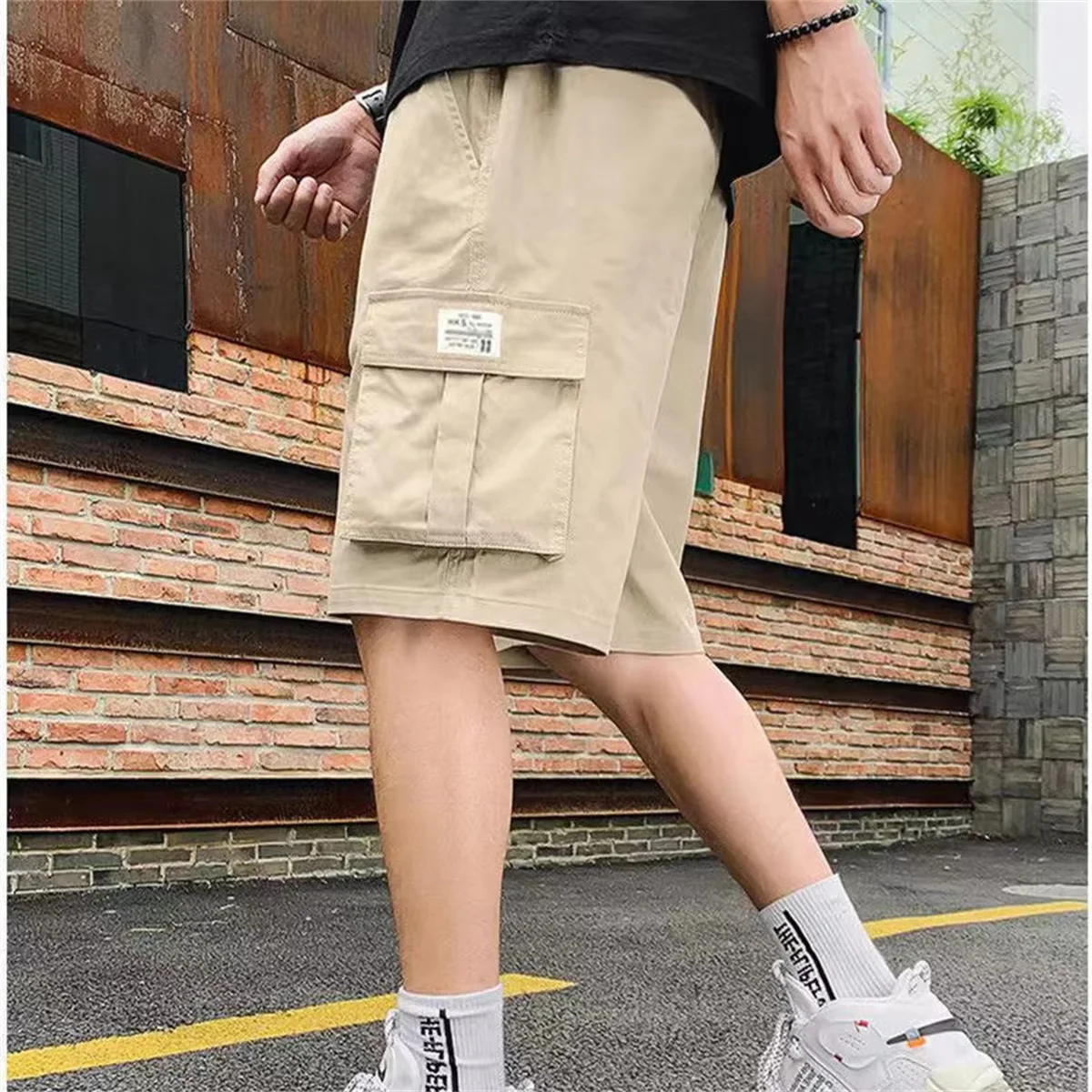 Fashion Men Trend Cargo Shorts Men's Letter Print Pocket Shorts Summer New Fashion Casual Straight Shorts Male Ropa Hombre