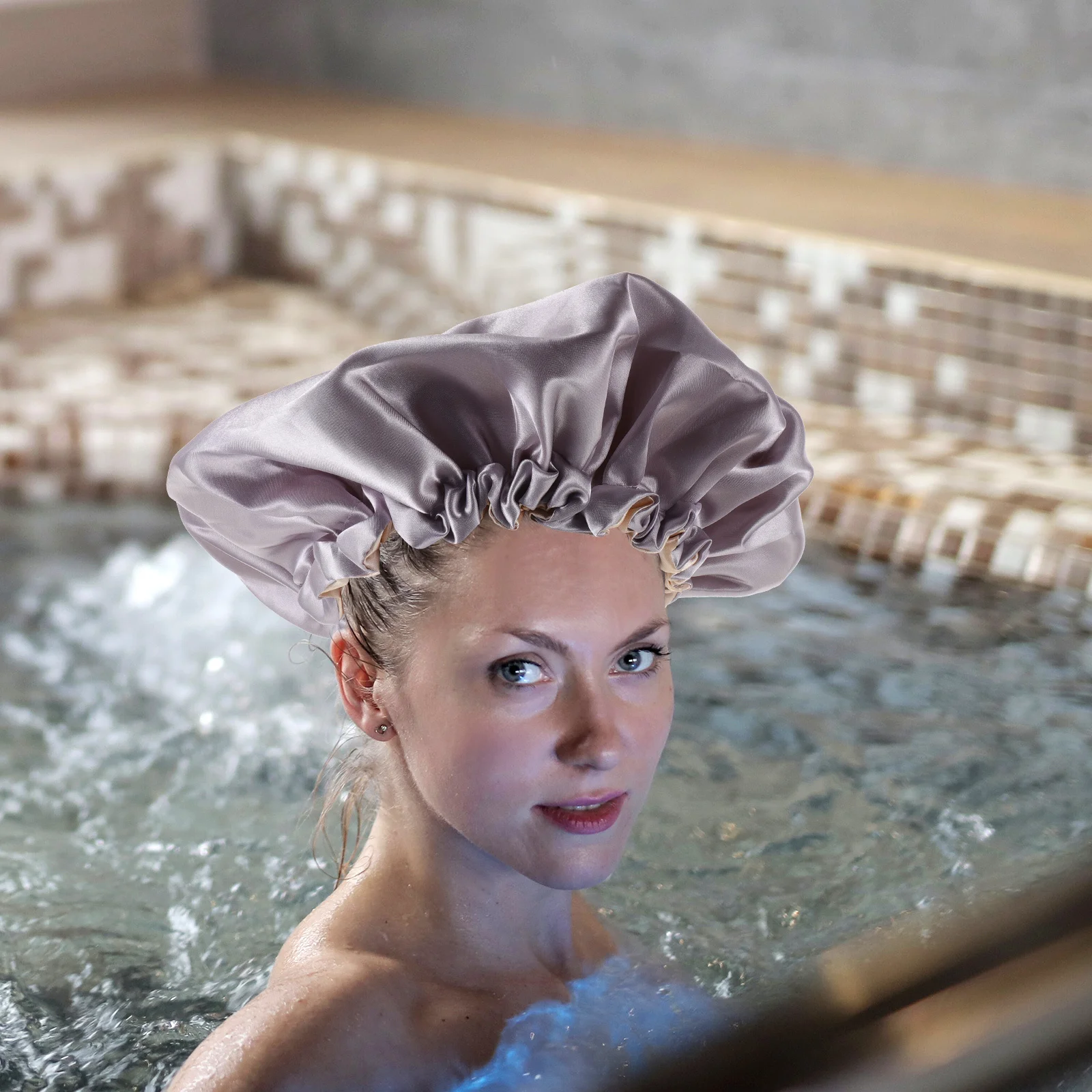 

2Pcs Double Layer Satin Adjustable Bath Hair Cover Shower Caps for Women Protect Hair Sleeping Satin Adjustable Cap