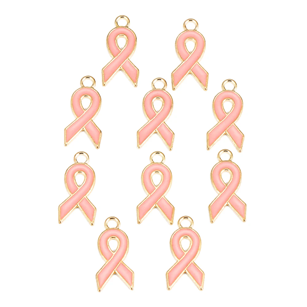 20pcs 20*10mm bunte Emaille rotes Band Brustkrebs Bewusstsein Legierung Anhänger Charme für Schmuck machen DIY Halskette Zubehör – Detail 5