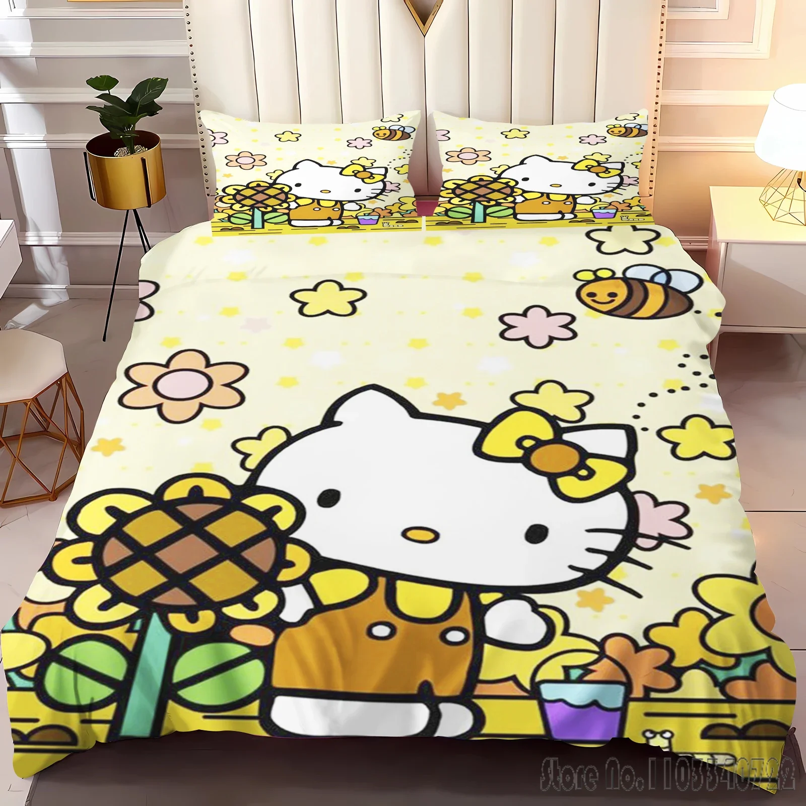 Hello Kitty cartoon Love Child Duvet Cover Set HD Comforter Cover Bedclothes for Kids Bedding Sets Bedroom Decor