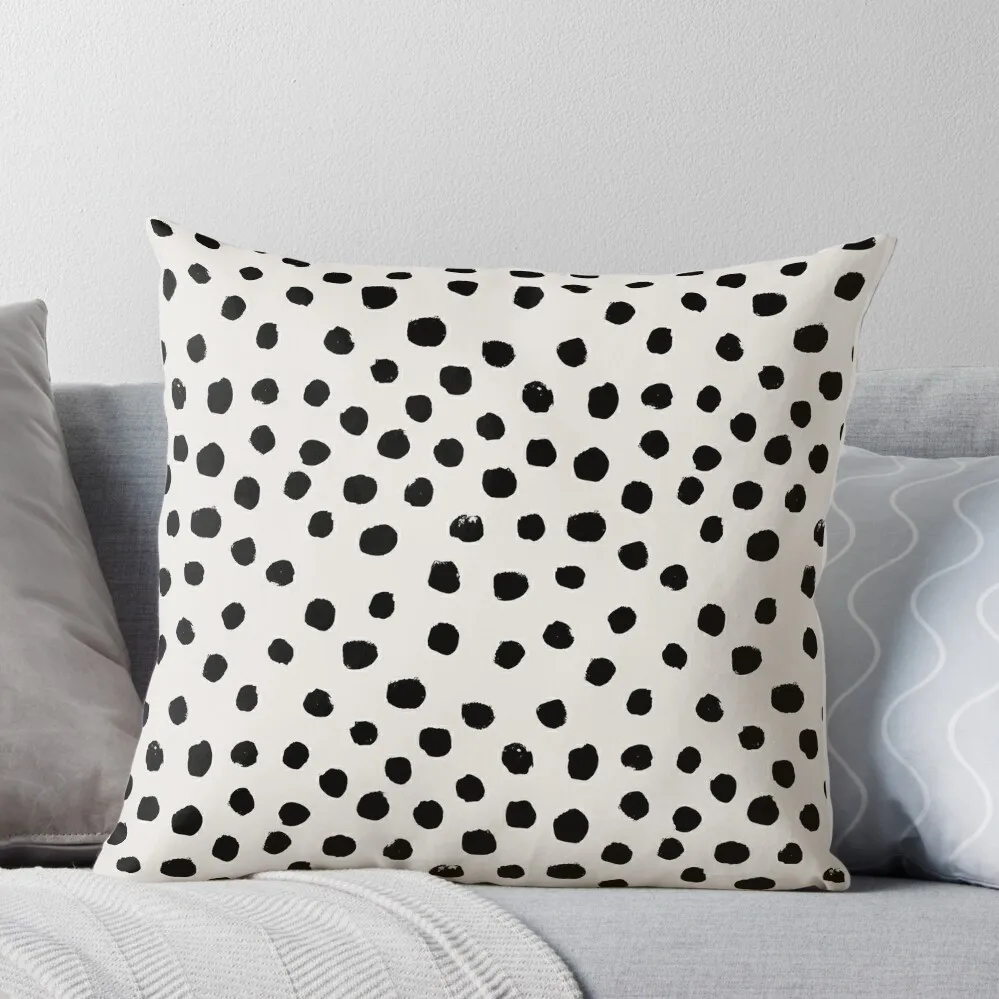 

Preppy brushstroke free polka dots black and white spots dots dalmation animal spots design minimal Throw Pillow Sofas Covers