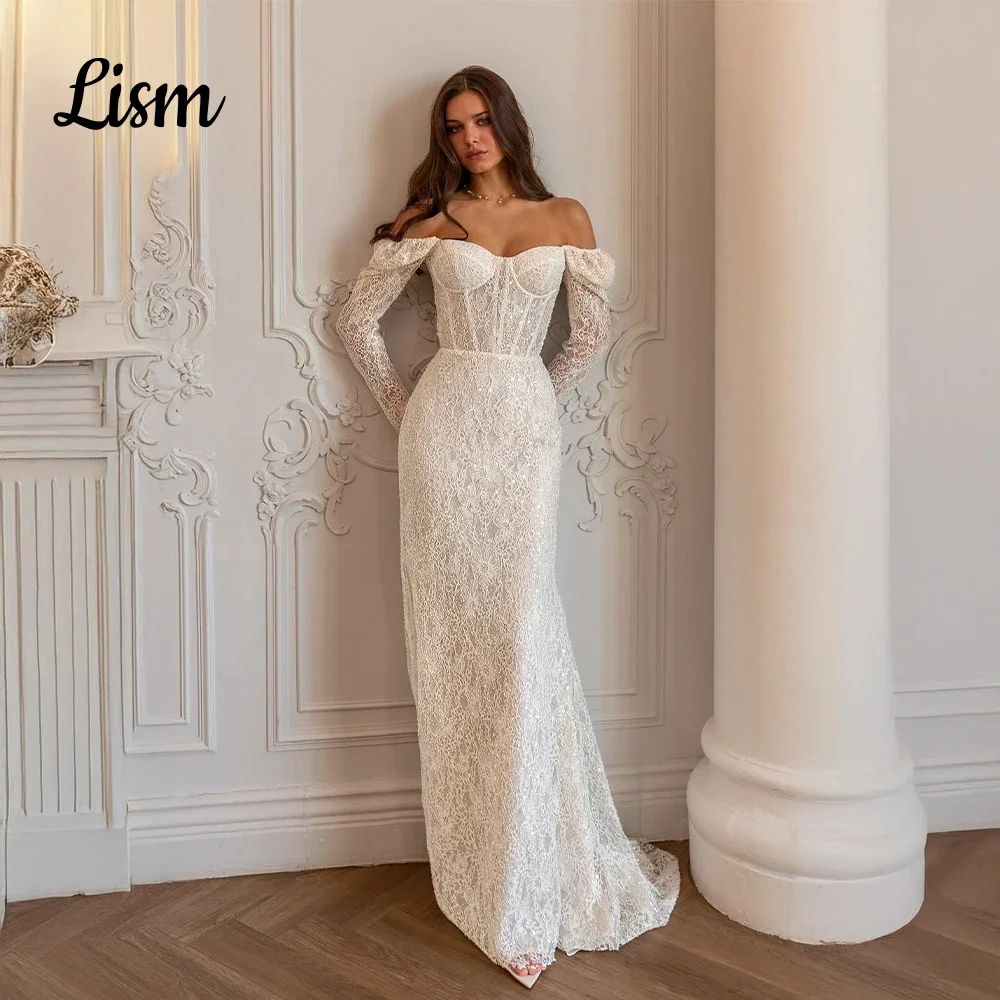 Lism Customized Elegant Lace Off Shoulder Mermaid Wedding Dress with Sequin Details Luxurious Bridal Gown for Glamorous Bride