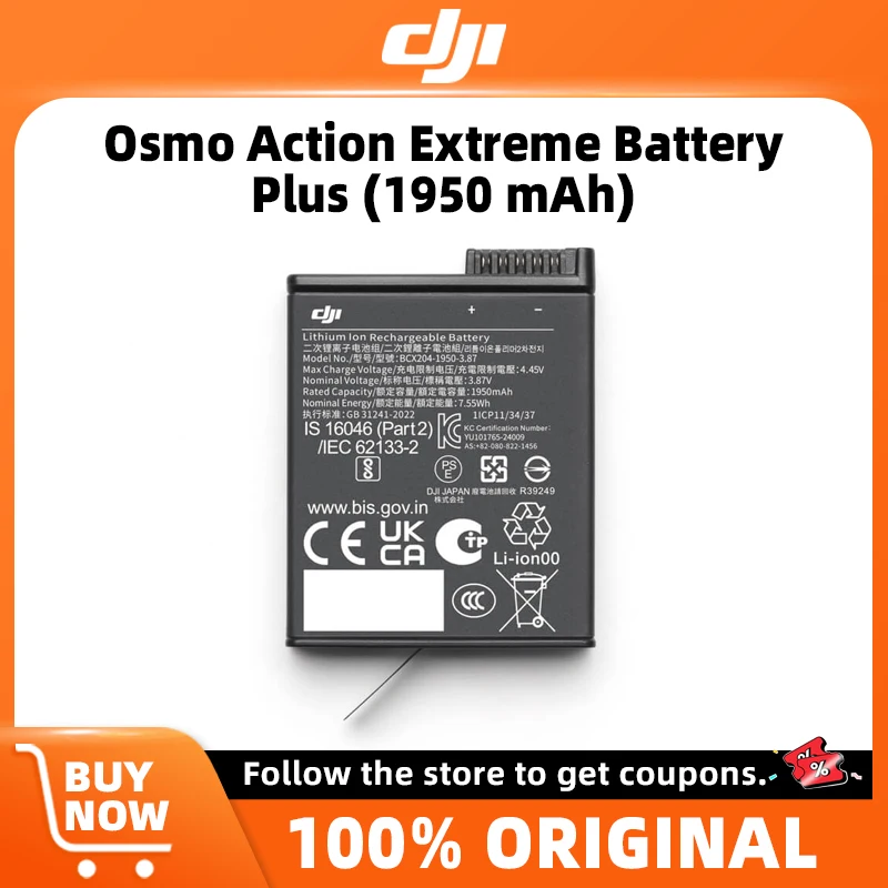 DJI Osmo Action Extreme Battery Plus (1950 mAh) para DJI Osmo Action 6 / Osmo Action 5 Pro / Osmo 360 Bateria original em estoque