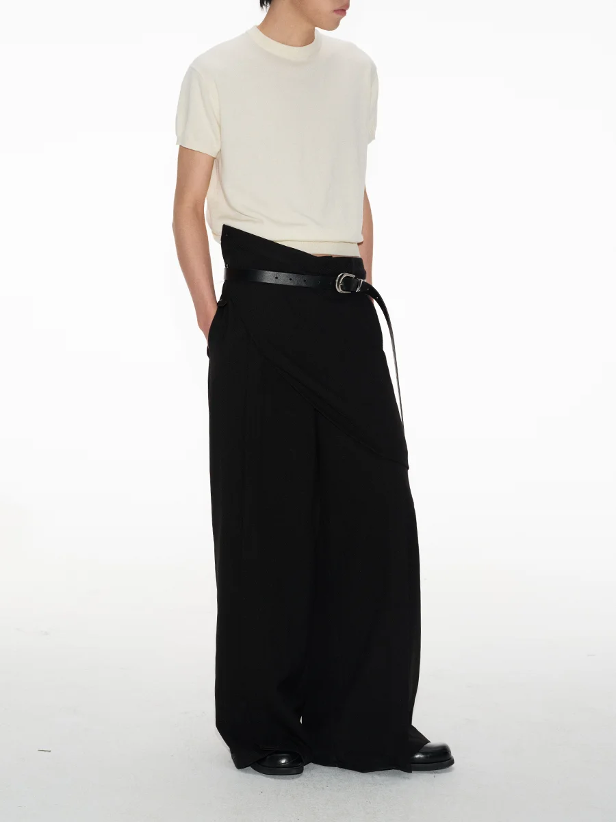 JCAESAR Organ Pants Accordion Pleat Long Trousers Me Texture Fake Two-Piece Straight Loose Fit Casual Youth Autumn Polyeste...
