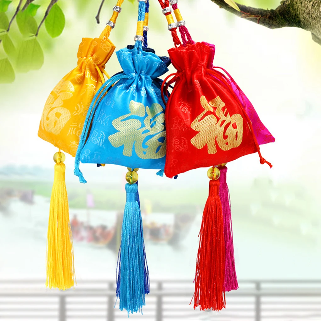 Drawstring Bags Fu Word Embroidered Gift Bags Multi-color Pouches Household Decoration Cars Jewelries Pouch Red