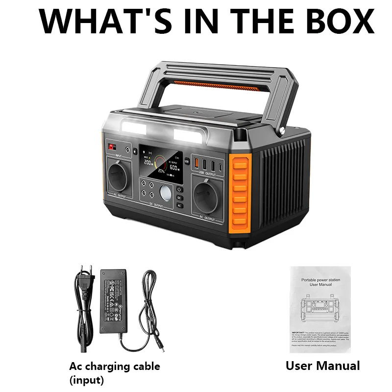 محطة طاقة محمولة 600 وات، 560 وات في الساعة، مولد طاقة شمسية احتياطية، شحن سريع، أداة شحن للتخييم الأساسية للأنشطة الخارجية