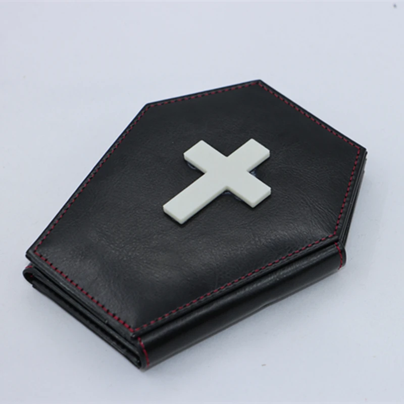 Dark Style Glow Cross Coffin Design Coin Purse Halloween Pattern Clutch Zipper Wallet PU Leather Trendy Purse