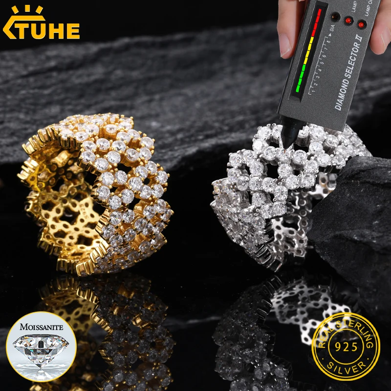 

TUHE Unisex Rings Iced Out 8 Shaped Rings S925 Silver Full VVS1 Moissanite For Men Hip Hop Jewelry