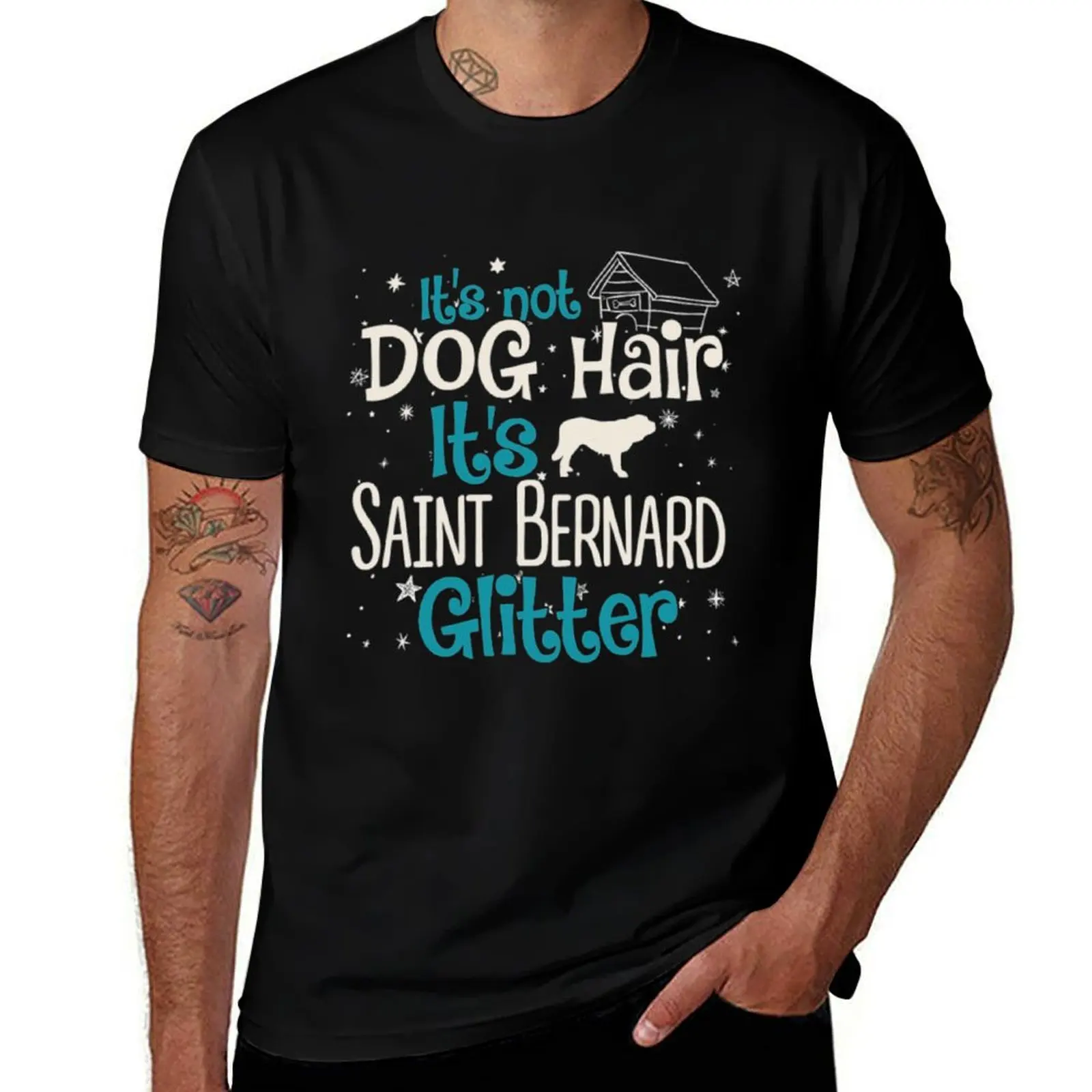 

luxury man Glitter cotton T-Shirt Bernard 100% brand Dog t Hair Saint cotton shirt men Not shirt t