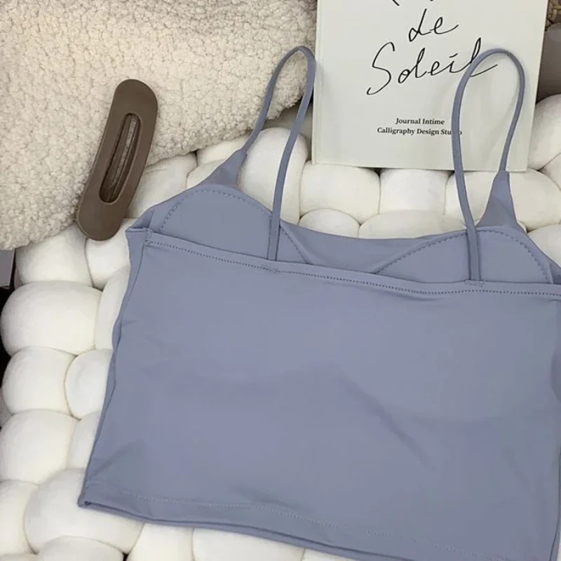 KUCLUT Bra Top Sexy Women Ice Silk Crop Top Seamless Tube Tops Camisole Underwear Korean Fashion Solid Padded Bralette Vest 6