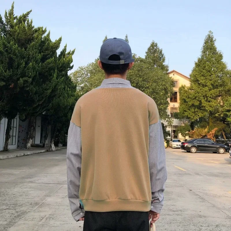 Jerséis de diseño para hombre, moda Preppy, Popular, universitario, dinámico, holgado, informal, falso, de dos piezas, Ulzzang, ropa masculina para adolescentes, Ins japonés