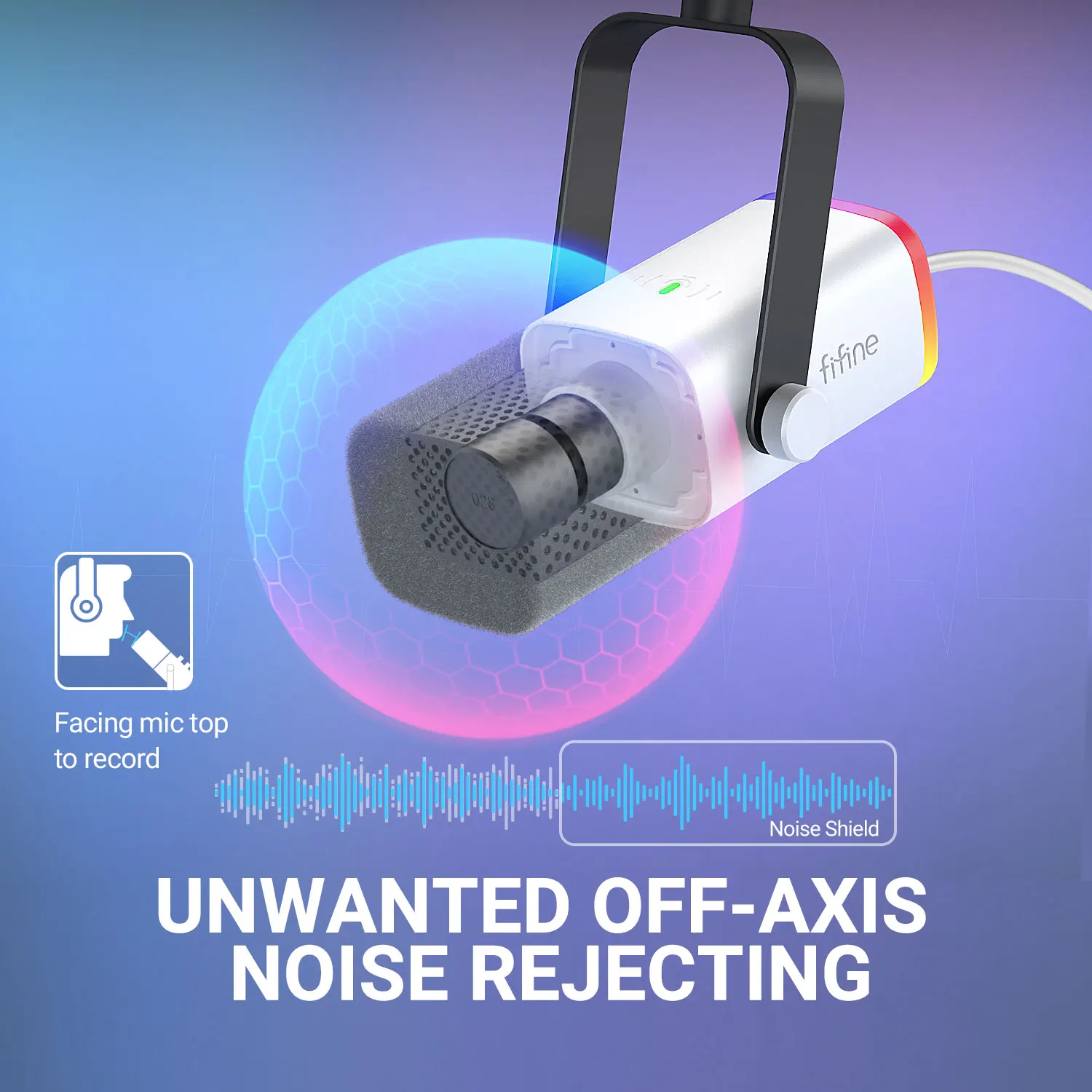 FIFINE USB/XLR 게임용 마이크 키트(헤드폰 잭/RGB/붐 암 포함), PC PS5/4 믹서 AmpliGame White-AM8TW용 다이나믹 마이크 세트 썸네일 3