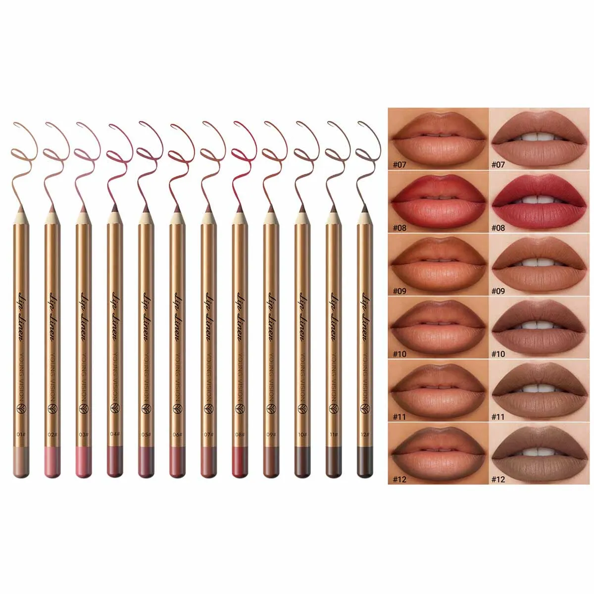 Waterproof Matte Lip Liner and Lipstick Pencil Set Long-Lasting Non-Fading Smudge-Proof Tip Lip Pencil for Precise Application