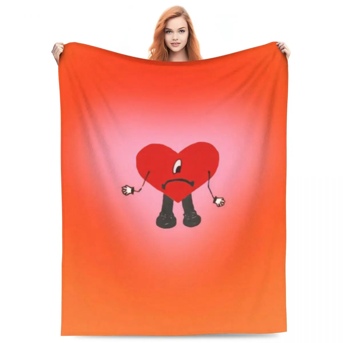 Custom Beach Heart Bad B-Bunny Blankets Warm Flannel Rock Band Throw Blanket for Bedding Travel Sofa