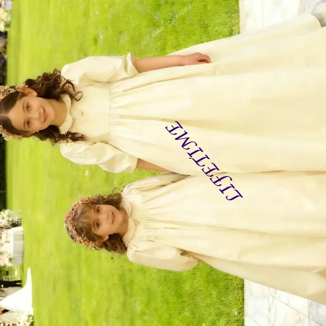 

Пышная юбка цвета слоновой кости с высокой талией и средними рукавами, платье с цветочным узором для девочек на свадебные церемонии, праздник первого причастия, знаменитость по индивидуальному заказу