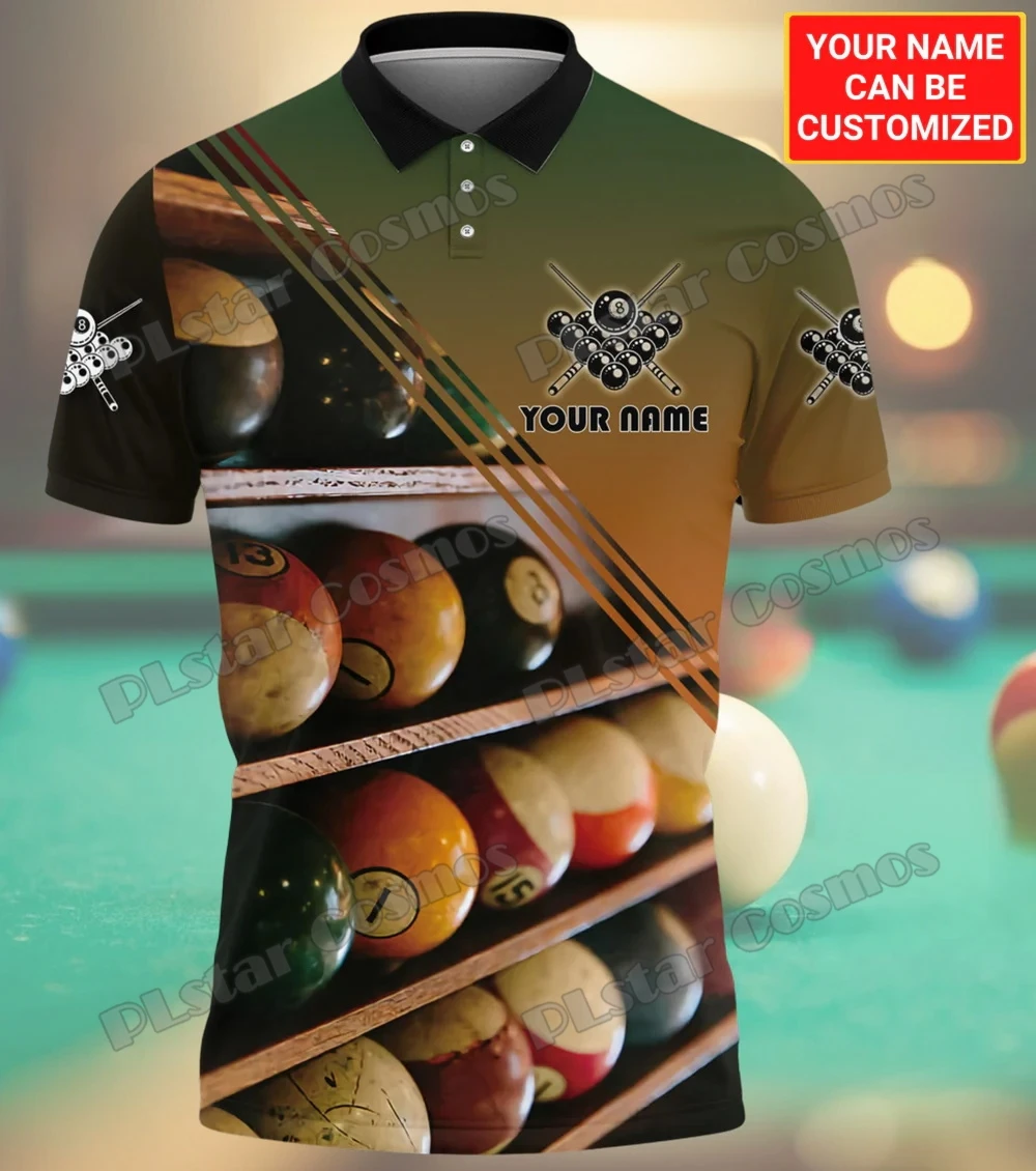 Customized Name Billiard Player 3D Printed Mens Polo Shirt Summer Street short sleeve shirt Gift for Billiard Lover WK43