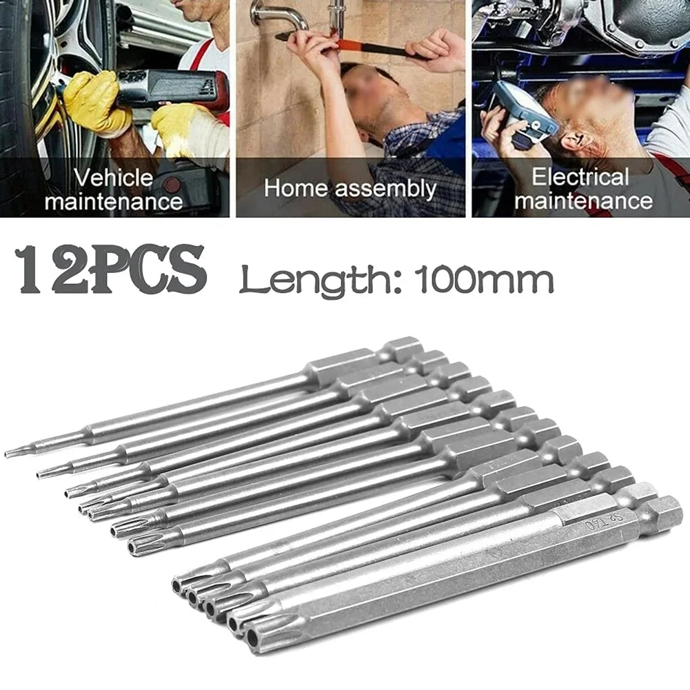 Jeu d'embouts de tournevis longs Torx, jeu d'embouts Torx magnétiques, T6-T40 de tournevis électrique à tige hexagonale de 100 pouces 13 pièces 1/4mm