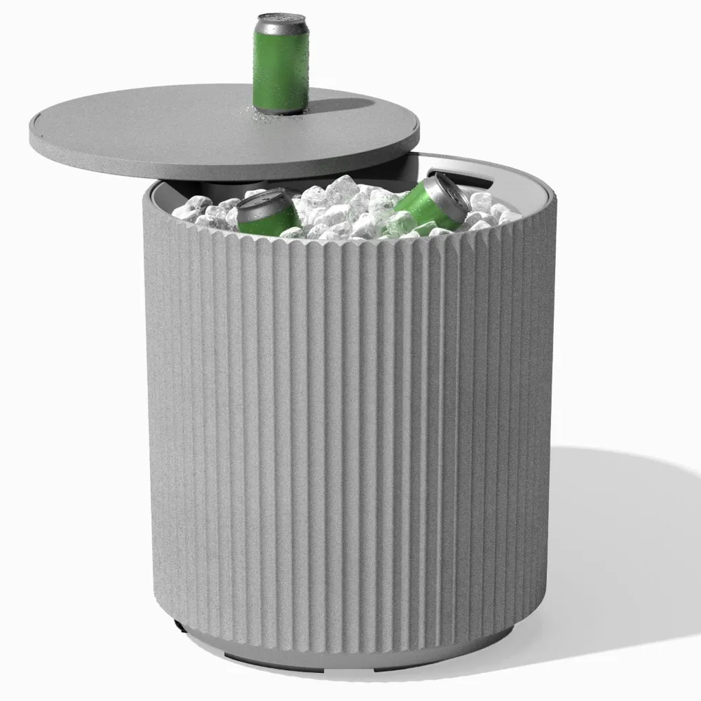 

21in Outdoor Cooler Side Table, Modern, Stone-Plastic Composite, Gray, Weather Resistant, Made in Canada, Customized