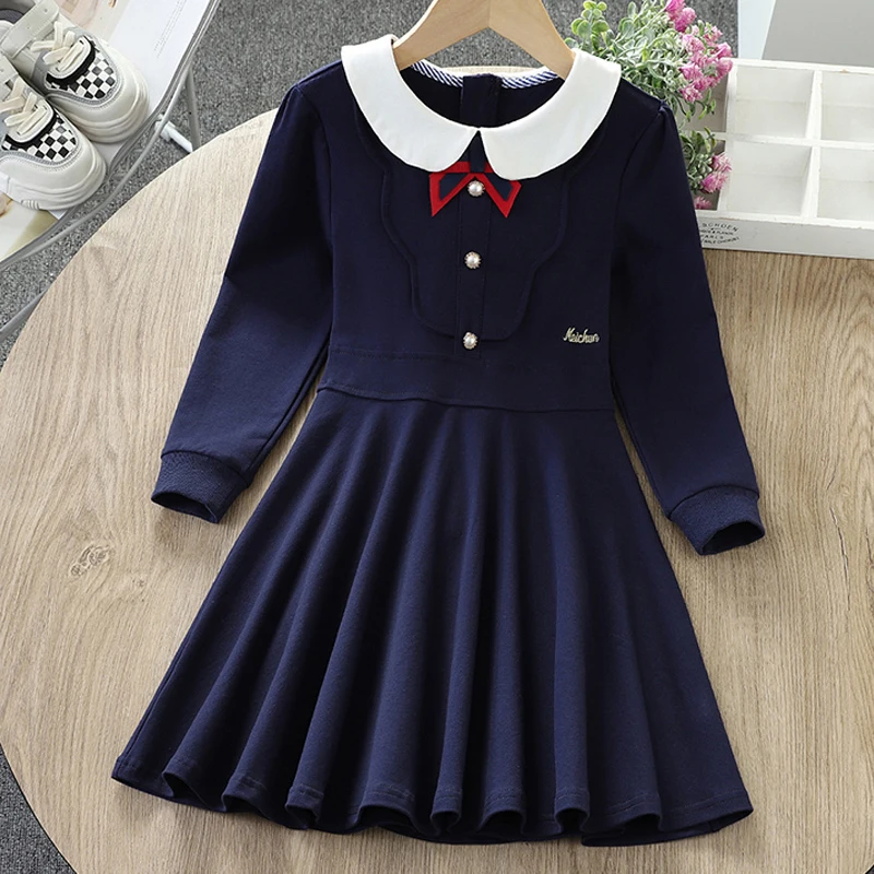 Girls Dress for Kids Costume Spring Plaid Preppy Long Sleeve Teenagers School Children Clothes Vestidos 6 7 8 9 10 12 14 Years