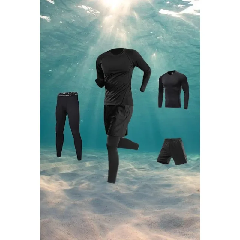 3-piece compression swimsuit with UV protection and quick drying long sleeves top tight pants shorts men's snorkeling suit