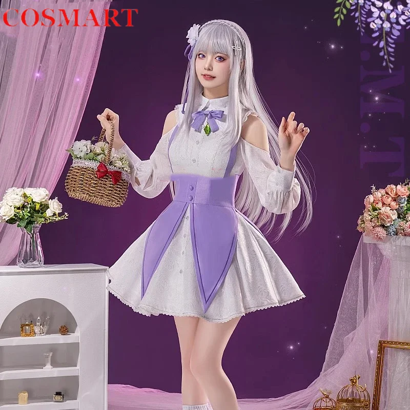 

COSMART Emilia Cosplay Anime Re:Life In A Different World From Zero Costume Palgantong Dress Halloween Party Role Play Clothing