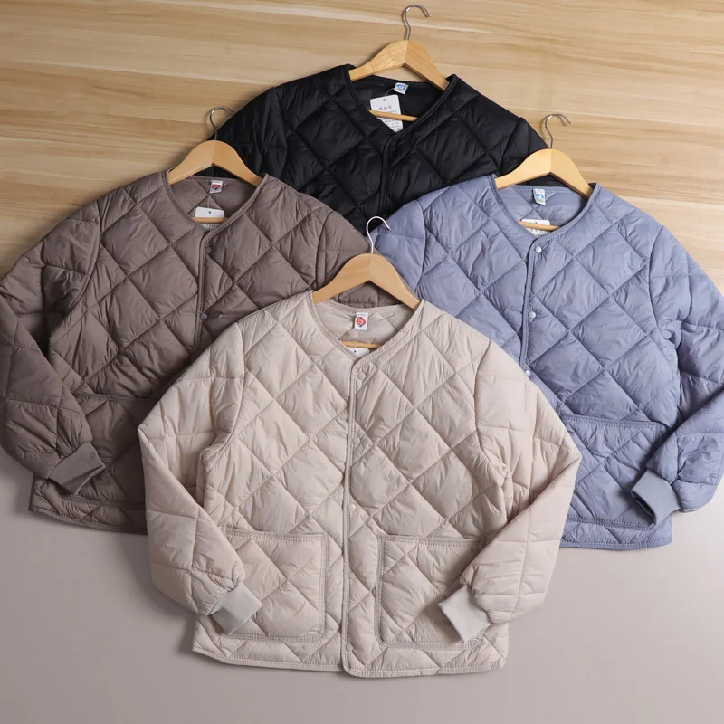 

Japanese Sle Thin Padded Jaet ex Warm Faion Ci Thiened Diamond Stitching Cotton Outerwear Coat for Autumn Winter