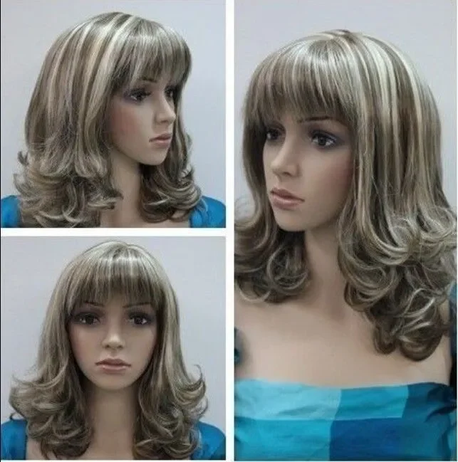 Fashionable Short  brown mixed Blonde curly women's Cosplay hair wig