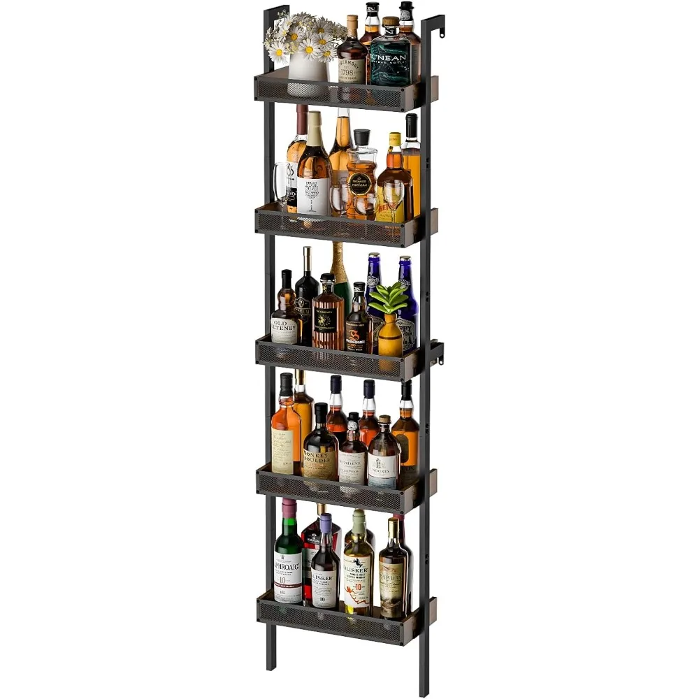 

5-Tier Freestanding Wine Racks: 50 Bottles Wine Rack Shelf Wall Mounted with Fences, Wines Bottle Holder Display Shelf