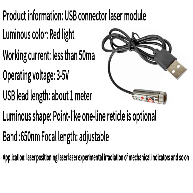 12mm 5mw regulowana ostrość czerwona dioda moduł lasera przemysłowego pozycjonowanie miedziana głowica z linią USB 650nm linia punktowa krzyż — zdjęcie produktu 4