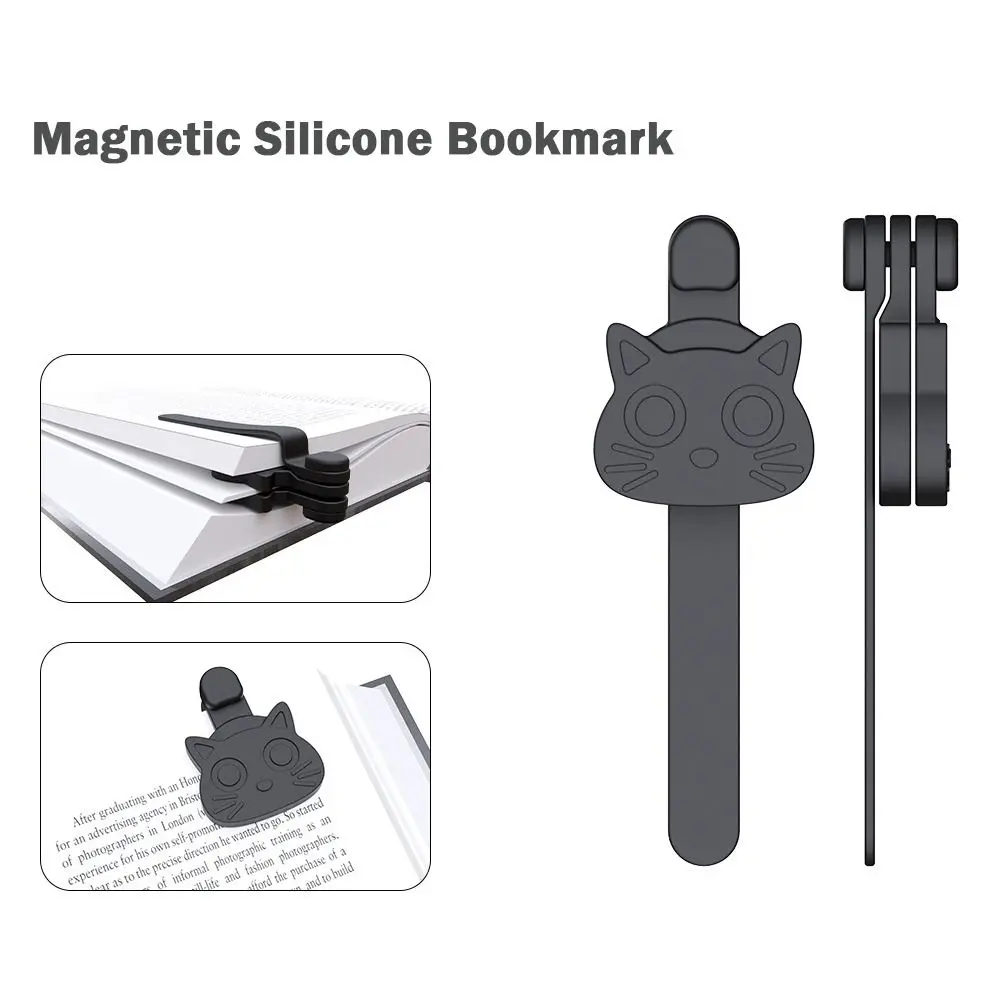 Creative Magnetic Cat Bookmark Silicone Automatic Kitten Bookmark Clip Reading Tool Book Accessories Book Page Marker Clip