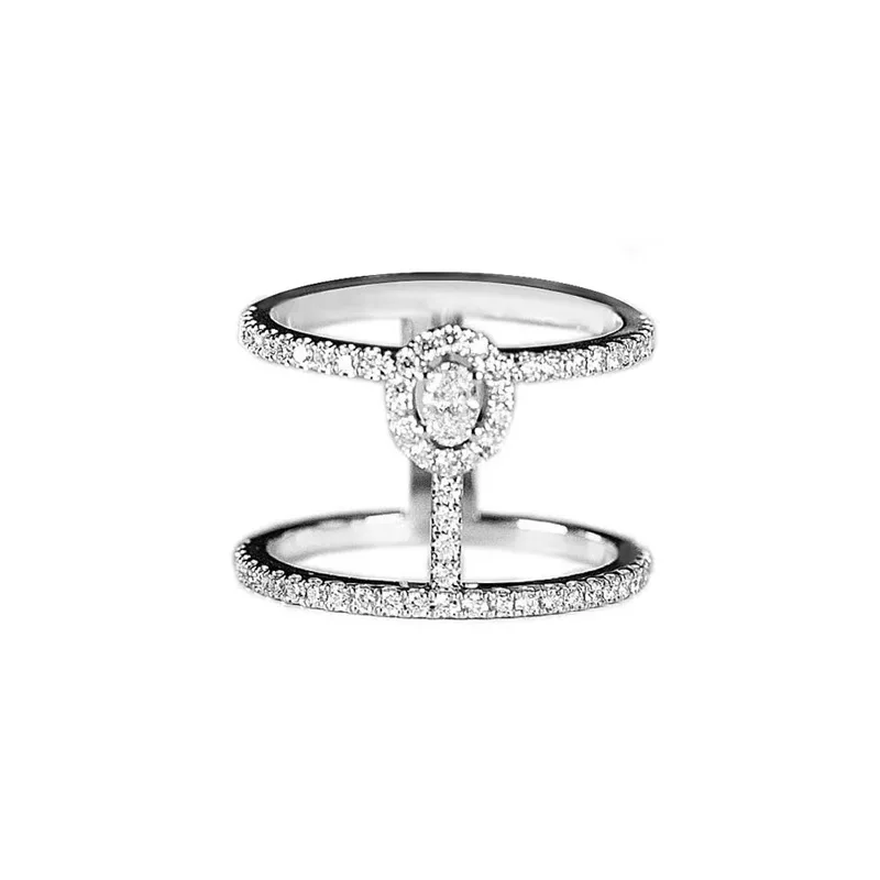2023 New Shiny Transparent Zircon Geometric Party Ring Female Personality Fashion Jewelry Ball Stage Accessories Gift D1798