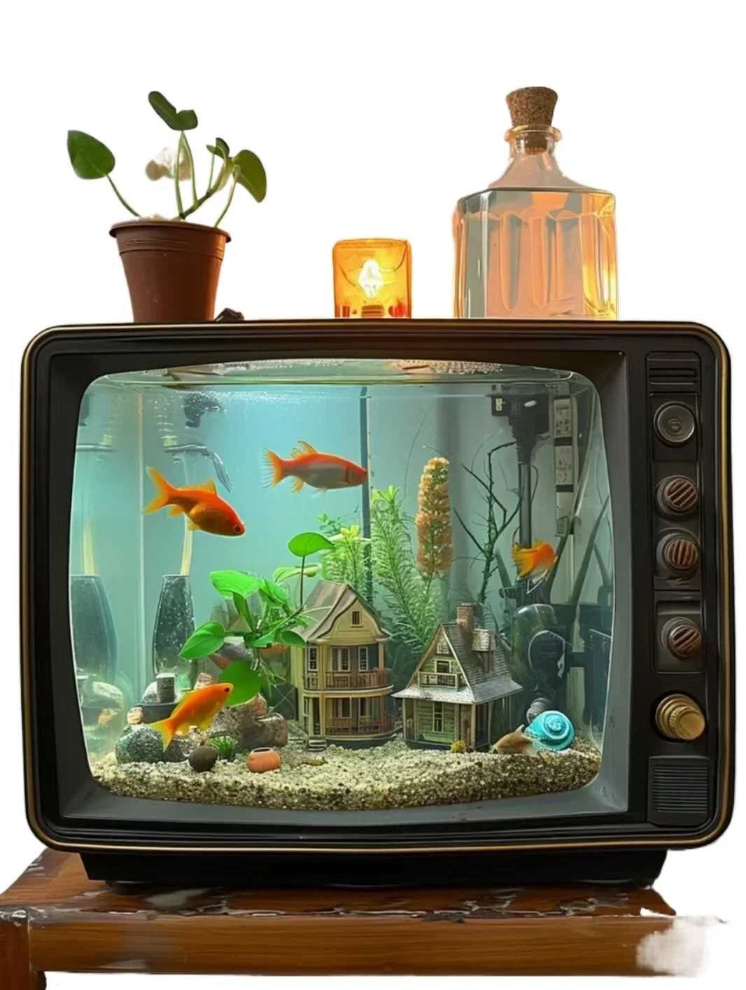 Black and white TV fish tank personalized fish tank furniture decoration store personalized fish tank lucky ornament