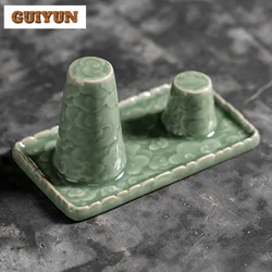 Celadon Relief Cleaning and Drying Teapot Cover Holder Japanese Cover Frame Zisha Pot Lid Shelf Tea Services Supplies Decoration