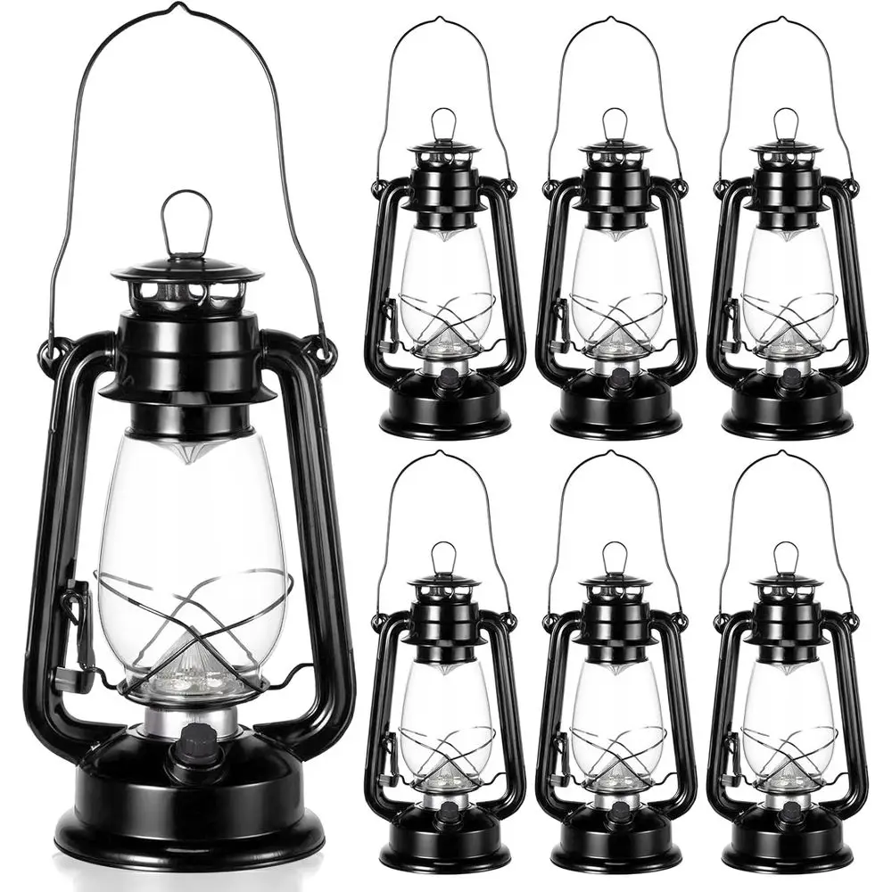 

12 Inch Vintage LED Lanterns, Black Metal Outdoor Hanging with Warm Light & Dimmer, Battery-Powered for Rustic Decor