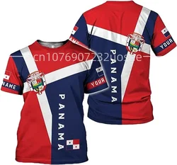 2024 Panama Flag & Coat of Arms Graphic Tee Summer Casual Pullover Men's Fashion Loose T-shirts Boys Oversized Short Sleeve Tops