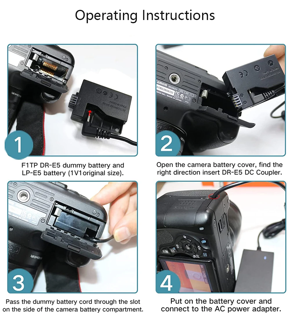 ACK-E5 شاحن الطاقة المحمول USB-C كابل LP-E5 الدمية البطارية DR-E5 تيار مستمر مقرنة لكانون EOS 450D 500D 1000D XS XSi T1i