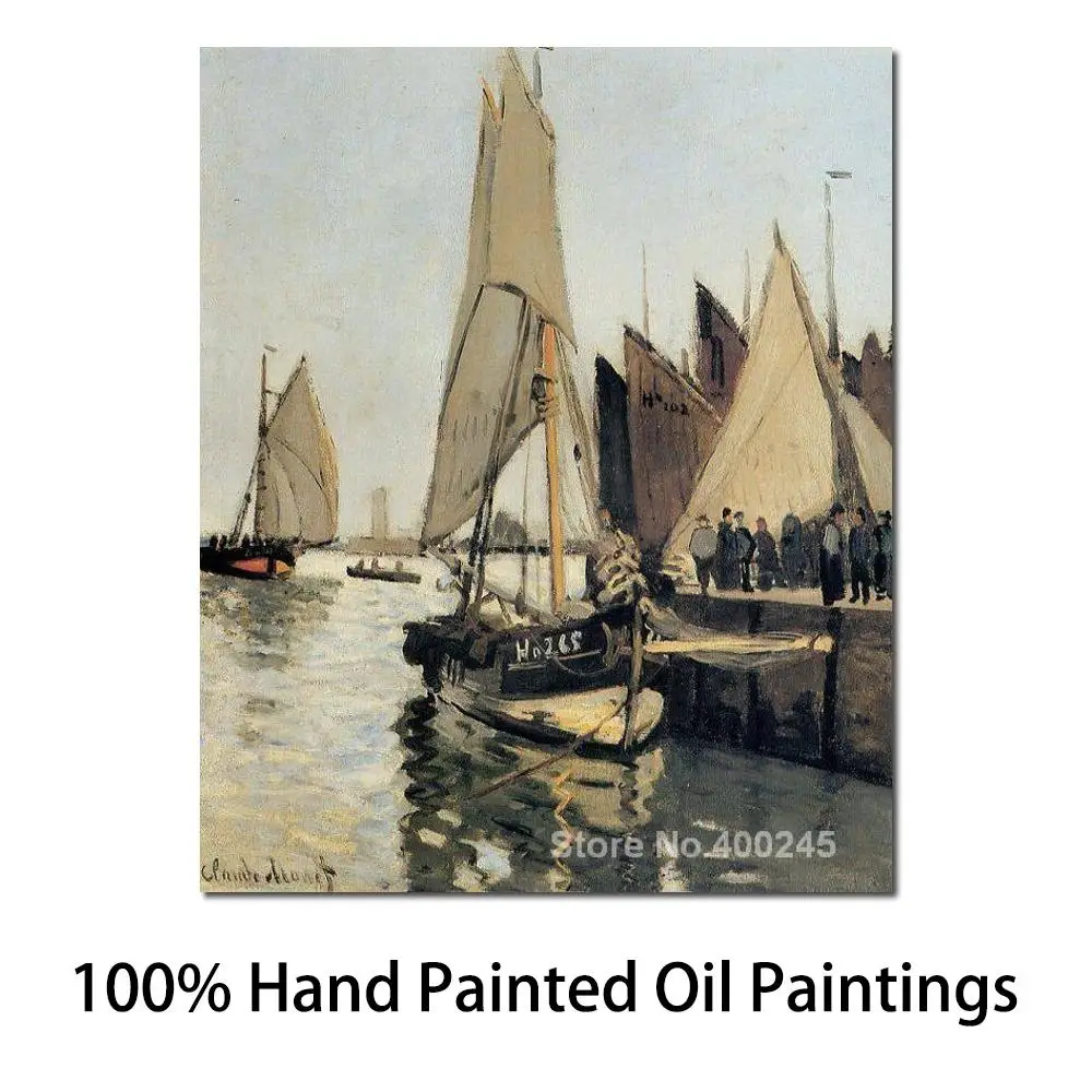 

Oil Painting Room Decor Sailing Boats at Honfleur by Claude Monet Landscape Art Handmade High Quality