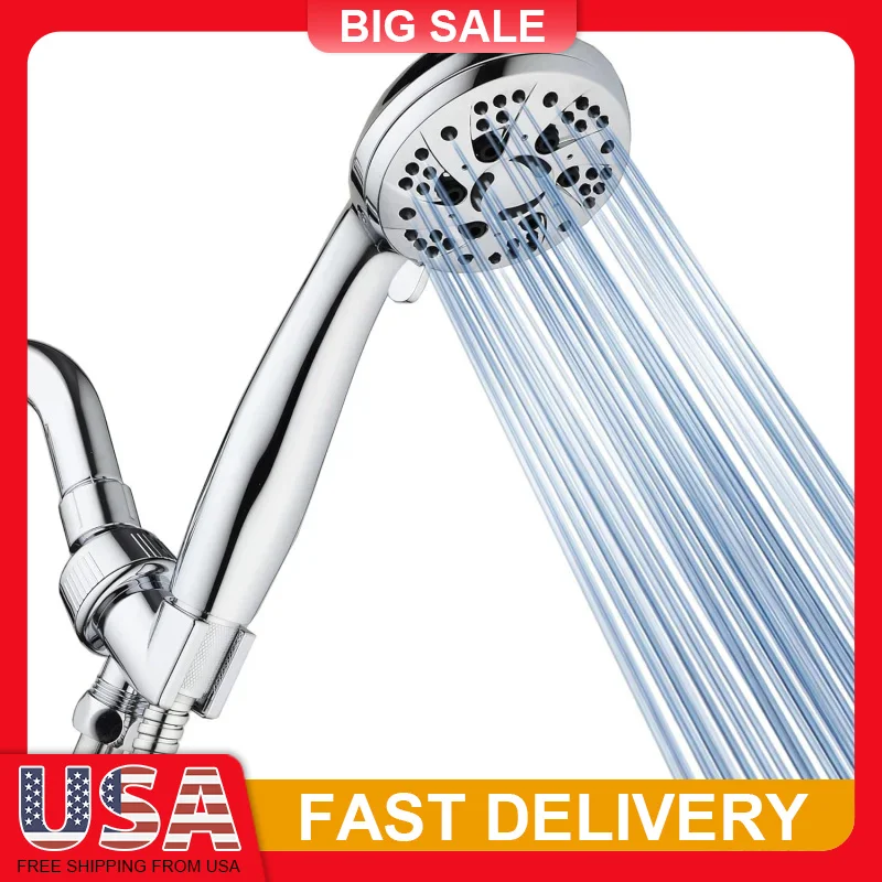 

High Pressure Shower Head 6 Setting Handheld with Hose Chrome Face Rub Clean Jets for Bathroom Gift US Tested Quality