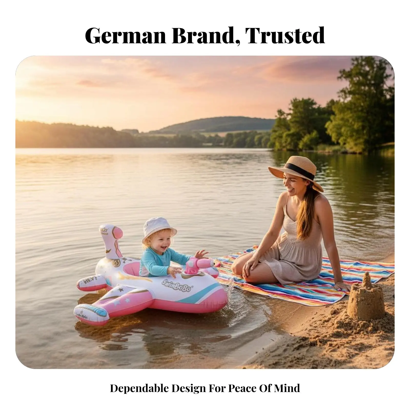 Boia de Natação Infantil, Flutuador Axilar, Assento de Carro com Proteção Solar, Design de Desenho Animado, Brinquedo Aquático Removível para Piscina