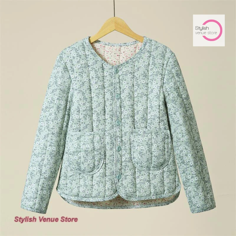 

Korean style comfortable printing fashion wearing a small cotton-padded jacket liner floral women's winter warm and casual coat