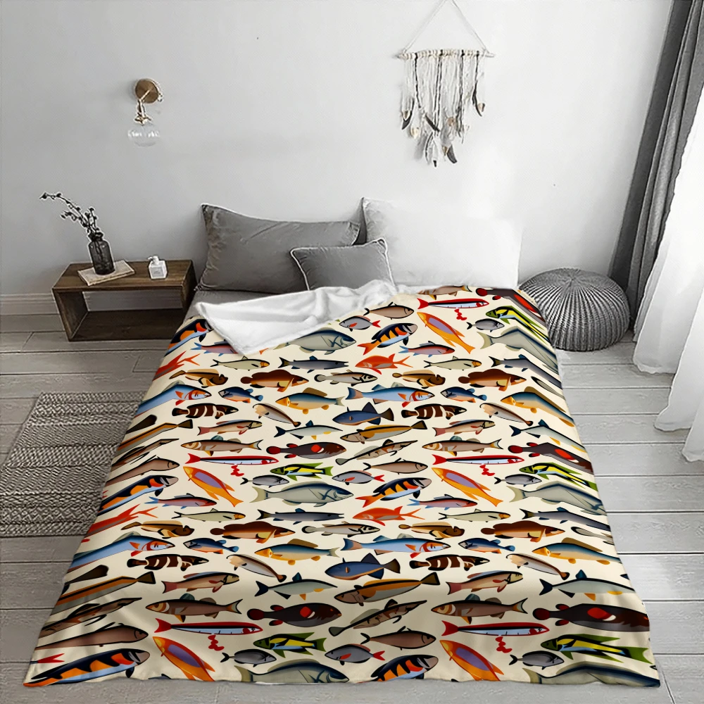 Colorful Fish Pattern, for Fishing Lovers, Blanket, Vibrant Aquatic Design, Multi-Purpose Home Decor, Soft Cozy Gift
