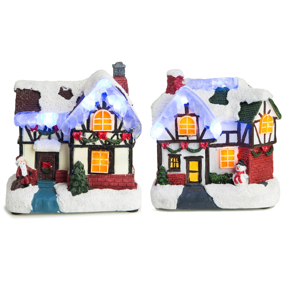 Christmas Village House Collectible Building Figurine with Ice Lantern Light up Home Fireplace Window Desk Decor Holiday Display