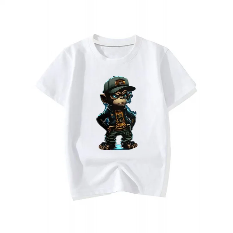 

Armed Gorilla Print New Summer Fashion Tshirt Printed Round Neck Short Sleeved Shirt Boys' and Girls' Universal Fashion Clothing