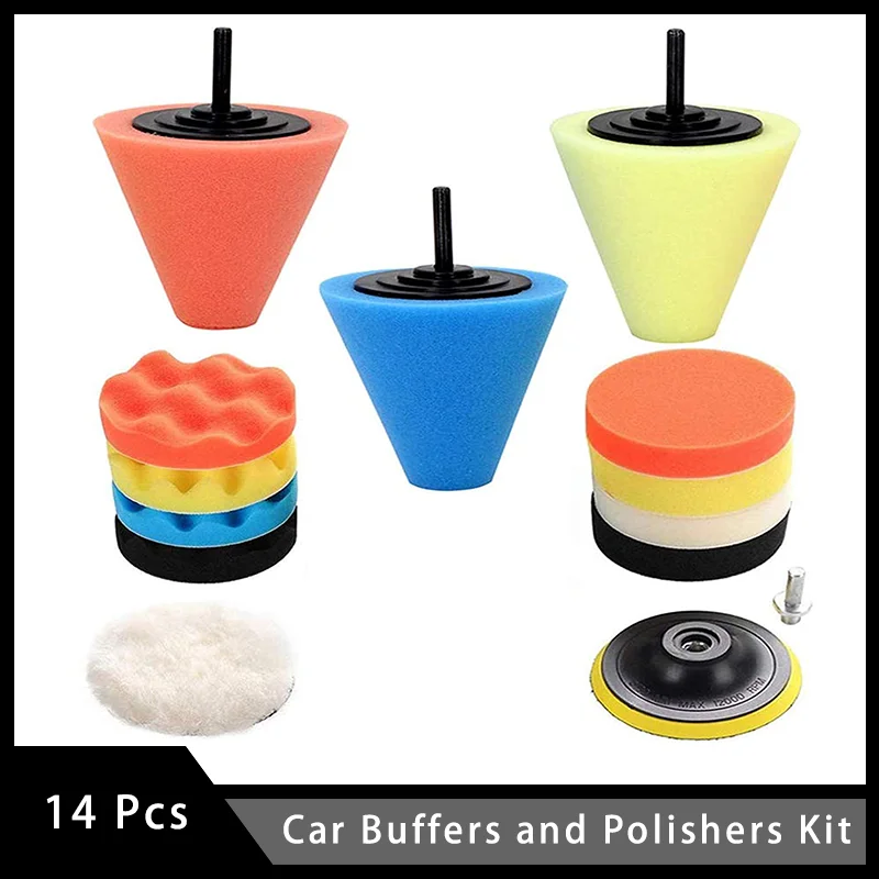 

14 Pcs Car Buffers and Polishers Kit Sponge Pad for Polishing Automotive Car Wheels Hub Care Metal Plastic Ceramic and Glass