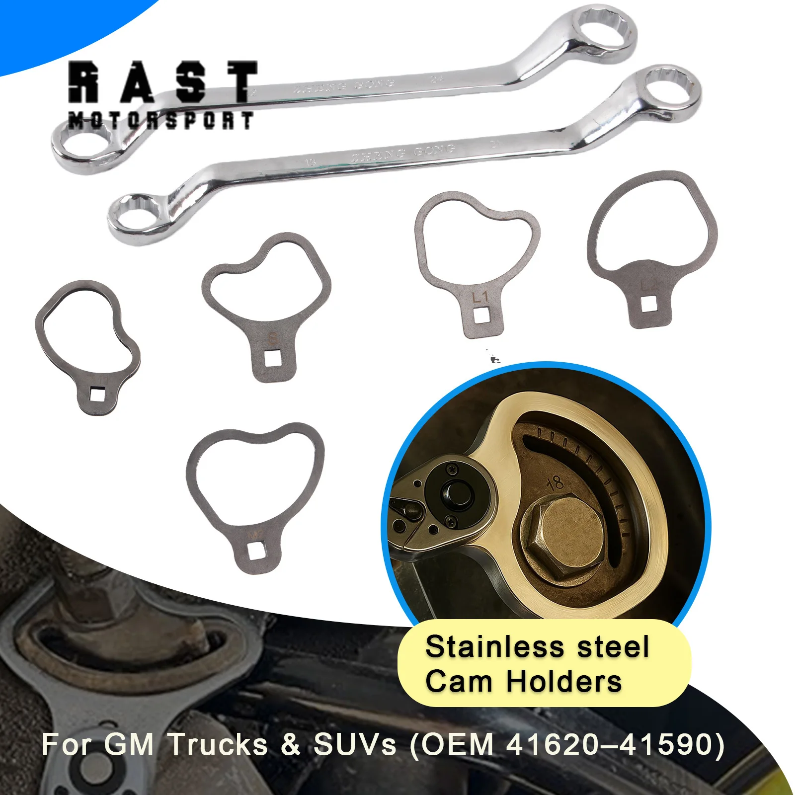 

Профессиональный комплект роликовых ключей и выравнивающих развала из нержавеющей стали с держателями кулачка для грузовиков и внедорожников GM (OEM 41620–41590)