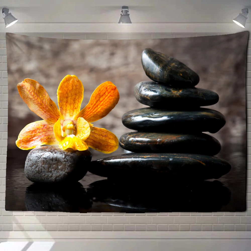 Wall tapestry Zen garden massage stone and water lily lotus bamboo living room bedroom decoration 