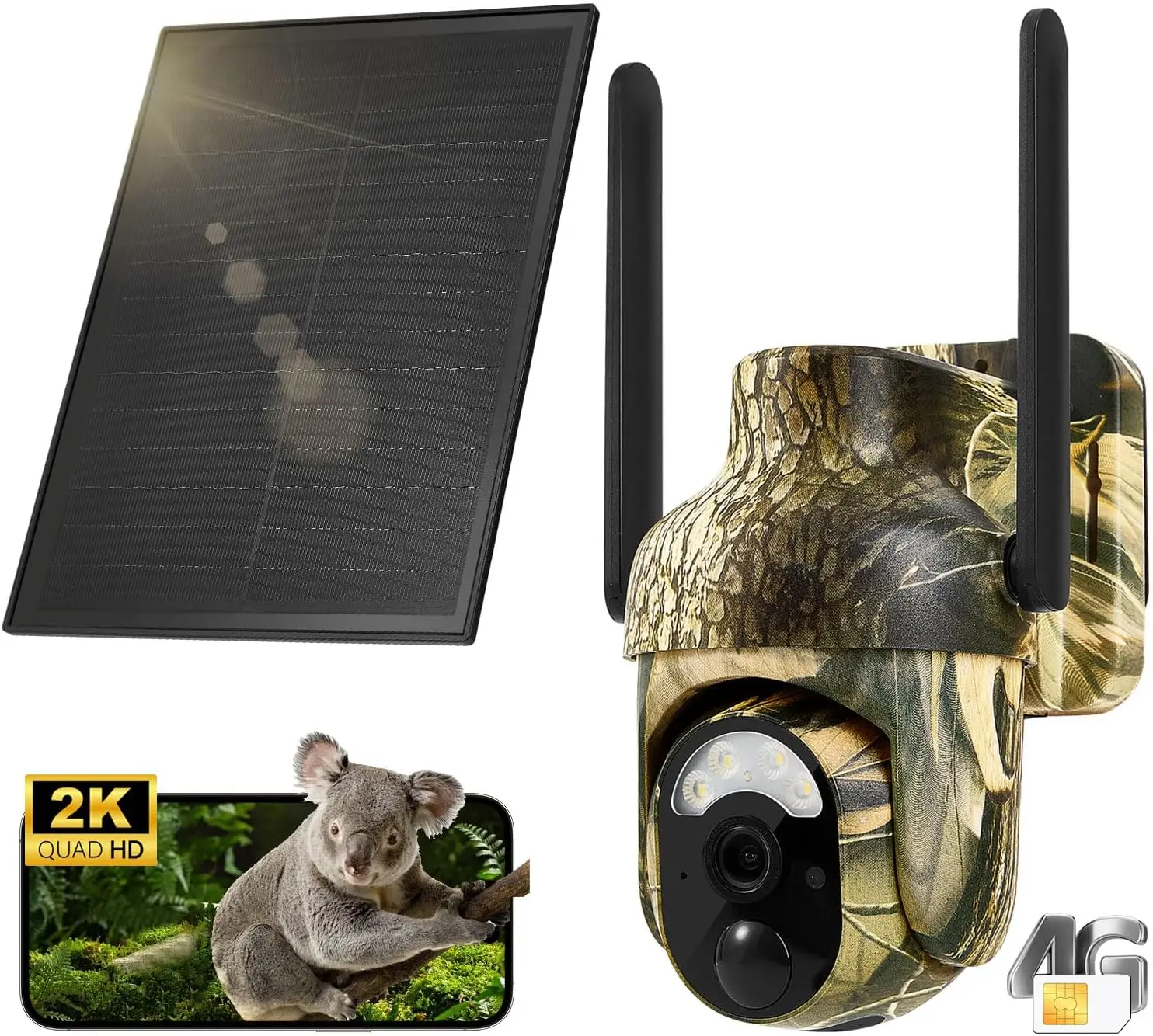 2K 360° View Live Streaming Game Camera Built-in SIM Card with Motion Activated Color Night Vision